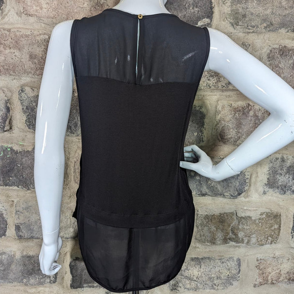 Michael Kors Black Tiered Sleeveless Top Sheer Panels Woman's Size Small‎ - Picture 6 of 16